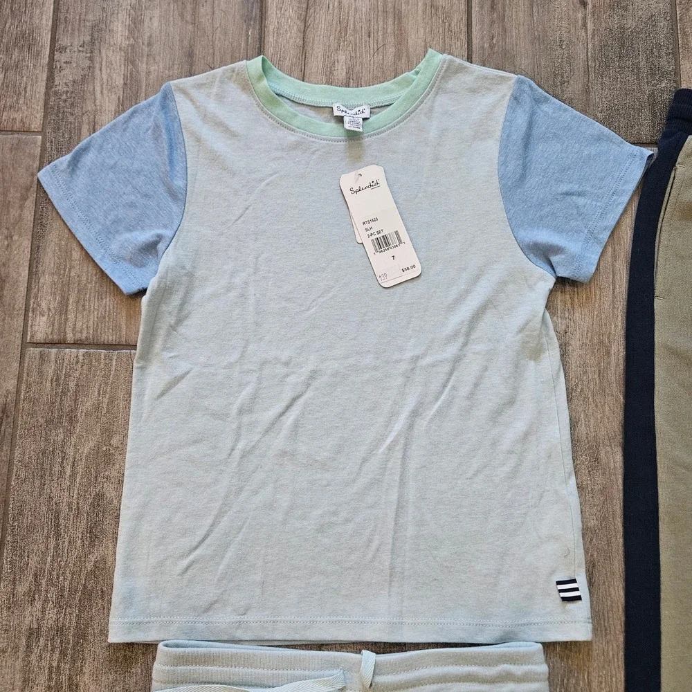 Splendid Pajama Set Lot of 3 Kids 7 Blue Green NEW Tee Short Jogger Sport Lounge
